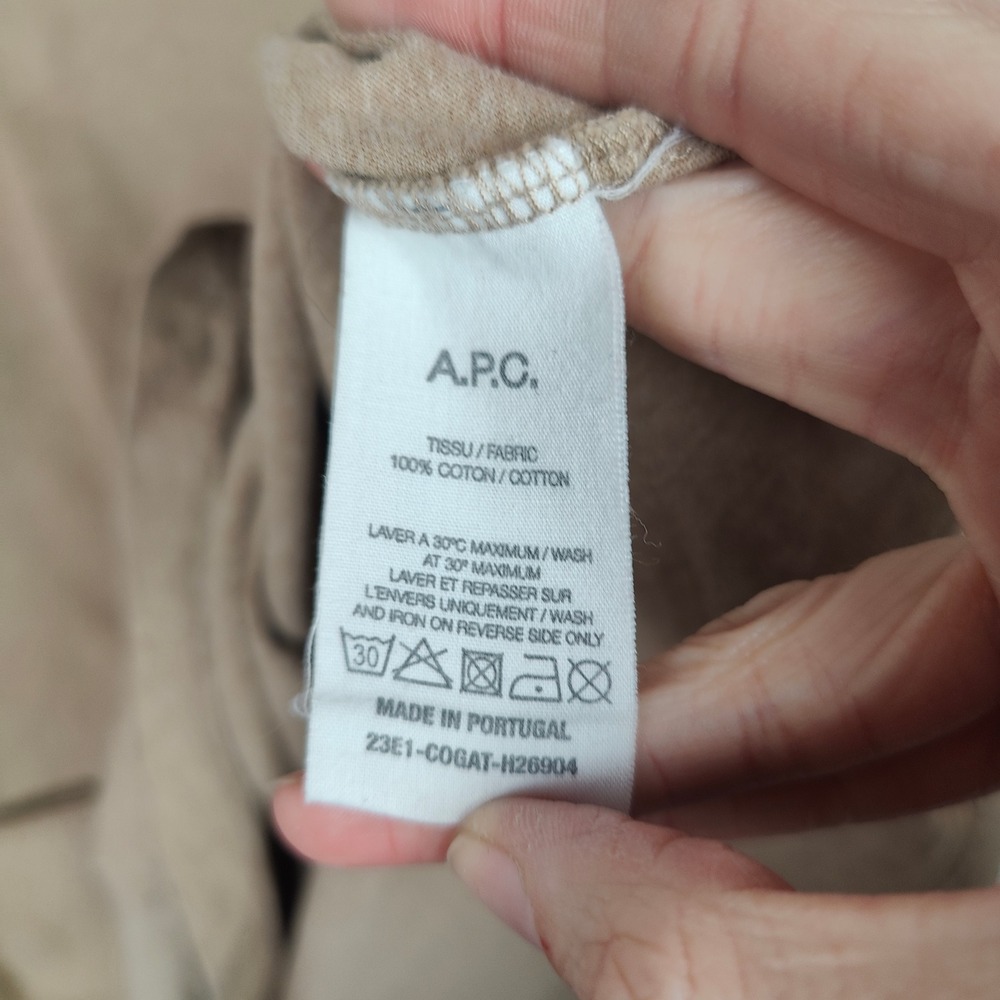 APC Logo T-shirt Mens XL Tan Heather Cotton Crewneck Boxy Top‎ Tee Designer - Picture 10 of 11